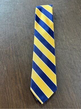 Tommy Hilfiger Classic Blue and Yellow Striped Men’s Tie 100% Silk